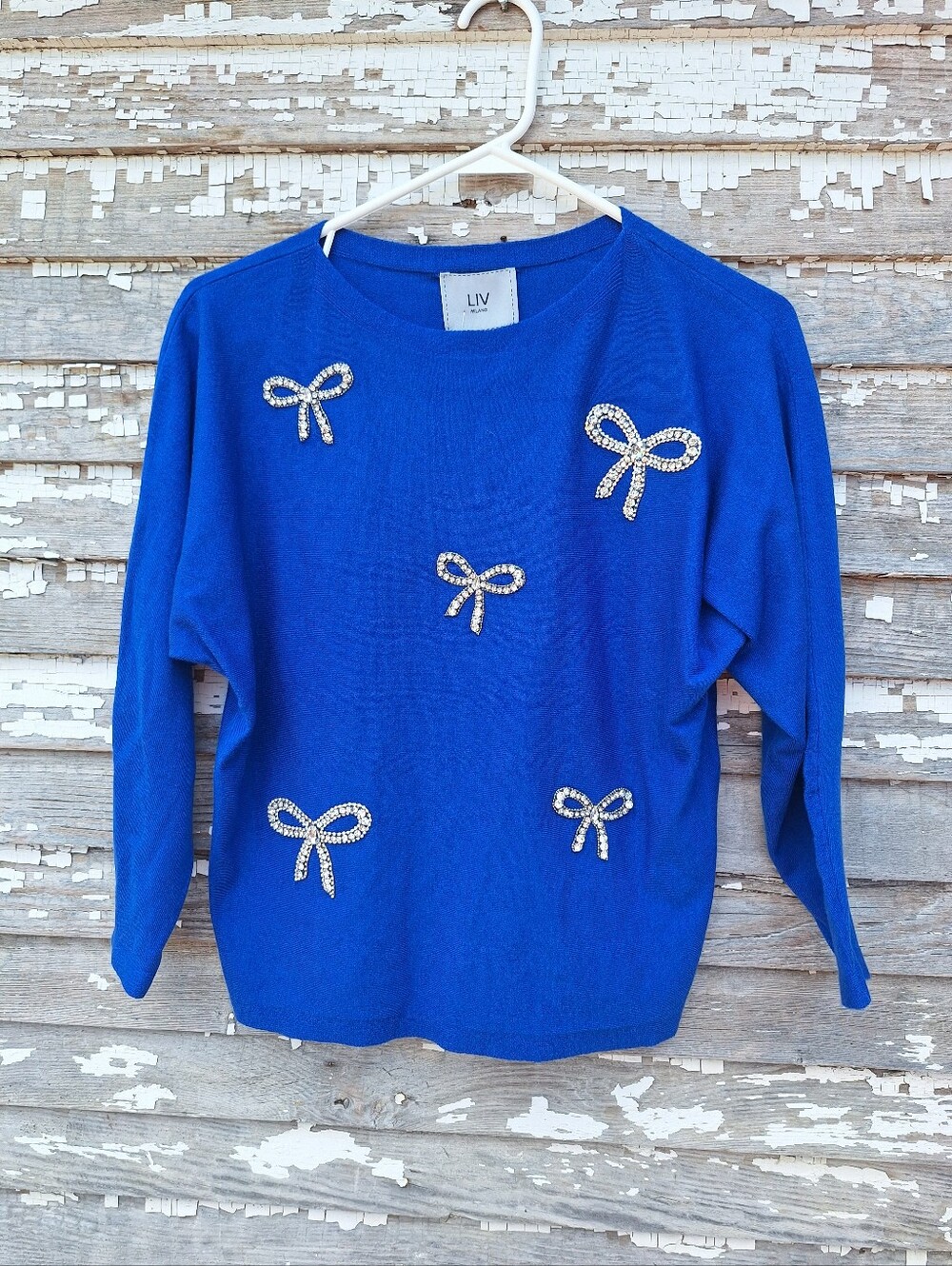 LIV Milano Women's Bow Embellished Holiday Pull Over Sweater Size Medium NWT
